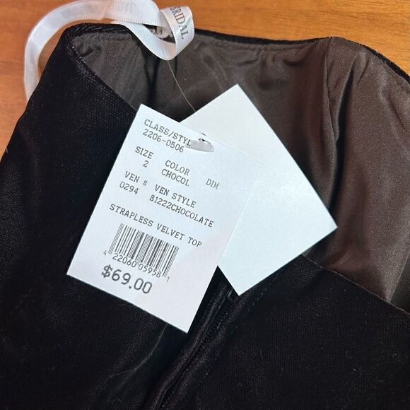 David’s Bridal NWT Chocolate Brown Strapless Velvet Bustier Top - Picture 3 of 4
